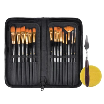 

15Pcs Artist Paint Brush Set Nylon Art Paint Brushes with Case for Gouache, Acrylics, Oil and Watercolor