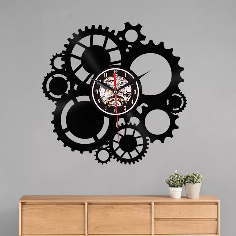 2019 Gear Vintage Wall Clock Watches Mechanism Gears Cogwheel Steampunk Vinyl Clock Home Interior Decor Loft Decor Decoration