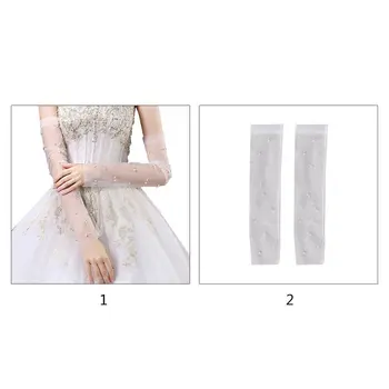 

Wedding Fingerless Long Gloves Pearl Beaded Sheer Anti-UV Bridal Cuff Arm Sleeve