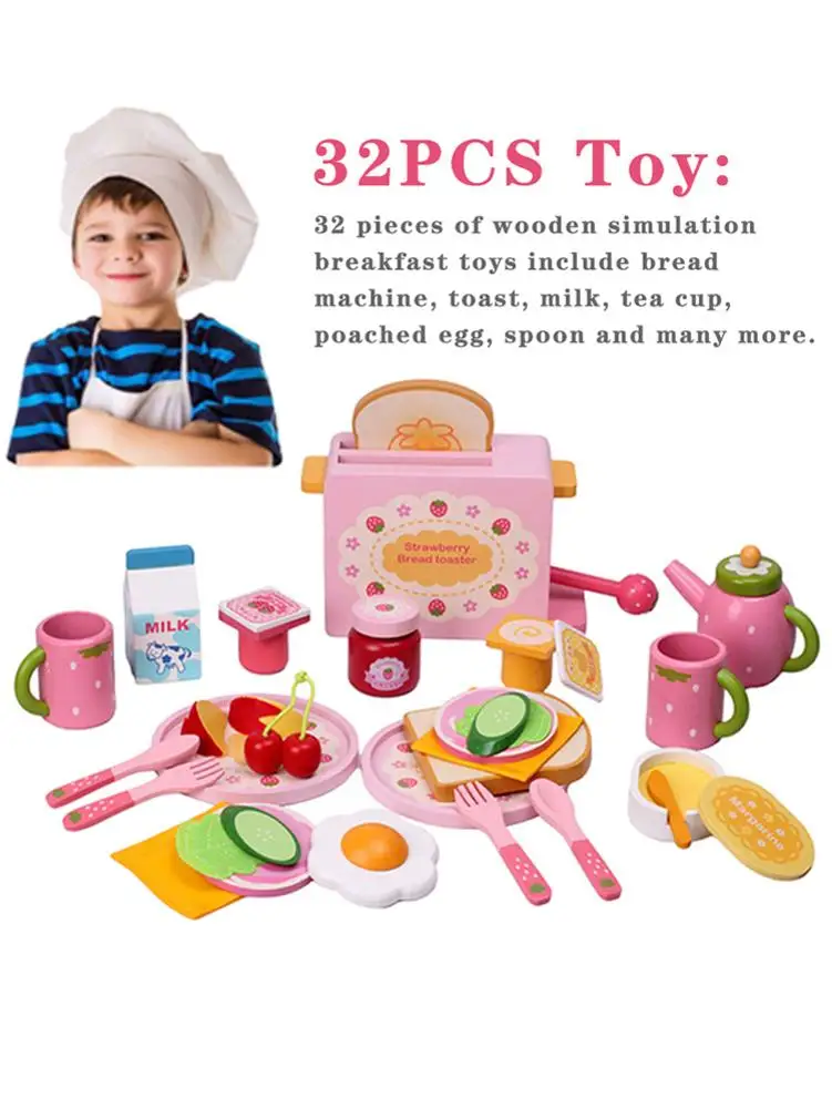 32 шт. кухонный игровой домик, набор игрушек, имитация деревянных продуктов, тостер, молочные столовые приборы, ролевые формы, игра для девочек, детей