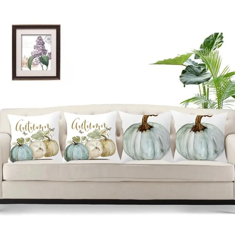 Подушка с изображением тыквы на Хэллоуин, декоративная короткая плюшевая наволочка на День Благодарения, 18x18 дюймов для дивана