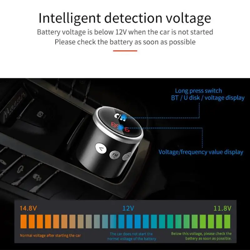 Автомобиль Bluetooth Hands-free MP3 музыкальный плеер FM USB передатчик быстрое зарядное устройство QC3.0 USB Автомобильное быстрое зарядное устройство 12V~ 24V