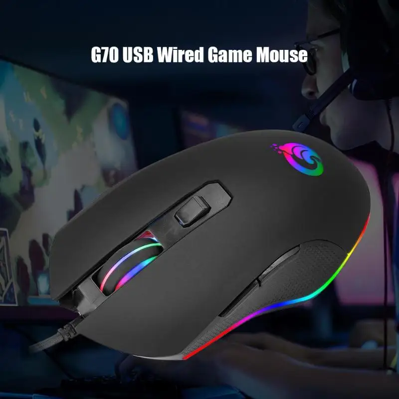 Проводная игровая мышь G70 USB 1 5 м с RGB подсветкой 6 кнопок компьютерная 3600DPI мышка