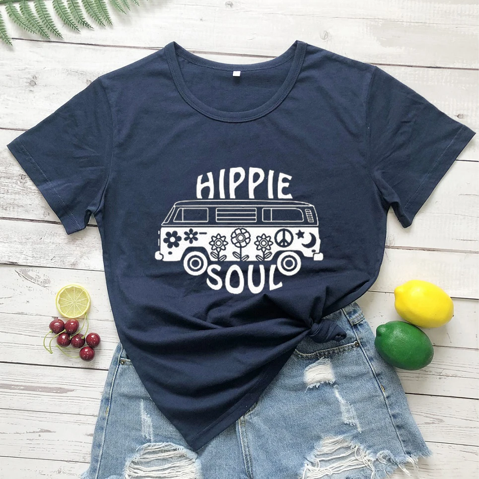 Хиппи Soul Футболка гранж tumblr camisetas уличный стиль эстетический Графический Забавный хлопок автомобиль для женщин Искусство Винтаж Футболка 90s Топ - Цвет: Navy blue-white text