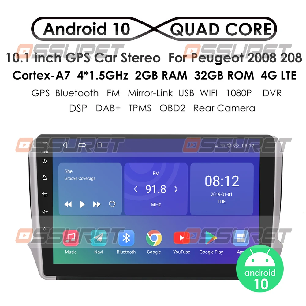 En venta 4G + 64G 4G Android 10 para PEUGEOT 2008 208 Series 2012-2018 Auto 2 Din Auto Radio estéreo reproductor GPS Wi-Fi DAB + RDS + TPMS SIN DVD 8bWZw5b5Ll3