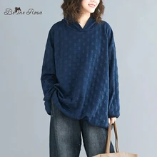 BelineRosa женские простые цвета темно-синий воротник с капюшоном хлопок толстовки плюс размер женщин пуловеры осень зима BSDM0307