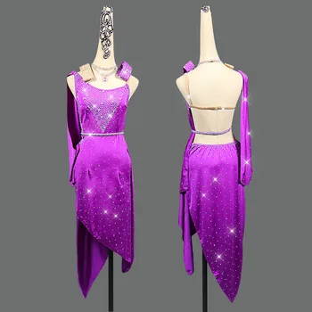 

Kids Dresses For Girls High Quality Stage Performing Costumes Rhinestones Ballroom Fringe Skirt Competition Latin Dance Wear For Women