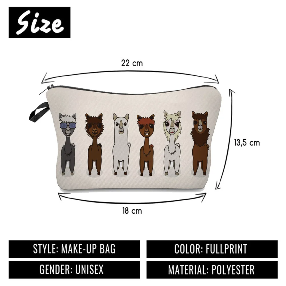 

Digital printing cosmetic bag creative alpaca combination pattern hand bag ladies multifunctional travel storage bag