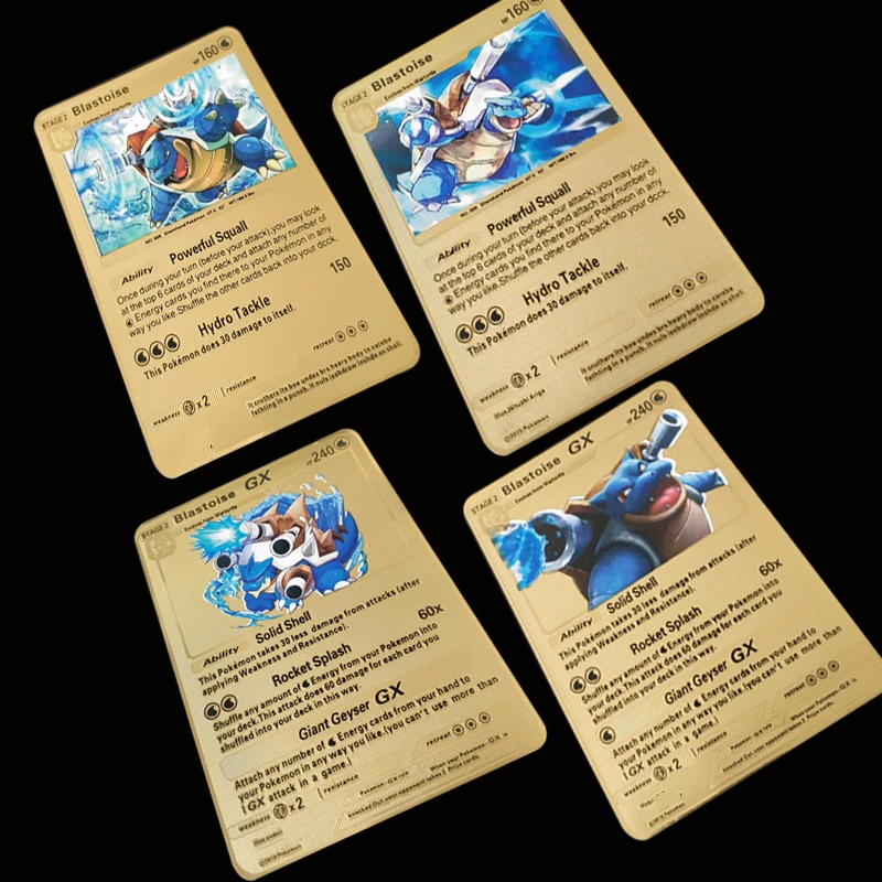 

6 Styles Sheets Pokemon Metal Card Blastoise Series Golden Card Collection Gift Kids Game Collection Cards