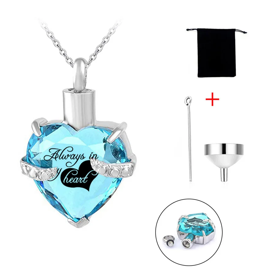 12 Month Heart Birthstone Ashes Urn Cremation Keepsake Pendant Necklace for Fashion Jewelry cremation urn