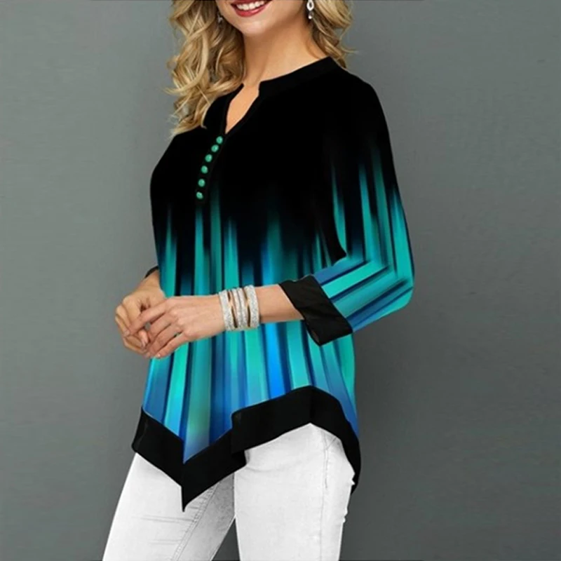 2020 Spring New Women Irregular Shirt Long Sleeve Casual Print 3D Tee Shirts V Neck Long Sleeve Blouses Female Clothes Plus Size 2020 Spring New Women Irregular Shirt Long Sleeve Casual Print 3D Tee Shirts V Neck Long Sleeve Blouses Female Clothes Plus Size