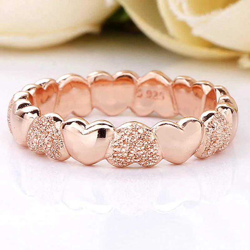 Original Rose Matte Brilliance Hearts Rings For Women 925 Sterling Silver Ring Wedding Party Gift Fine Jewelry