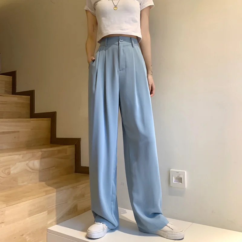 HziriP High Waist Straight Wide Leg Pants Women 2020 New Autumn Summer OL Bottoms Solid Loose Casual Full Length Suit Pants HziriP High Waist Straight Wide Leg Pants Women 2020 New Autumn Summer OL Bottoms Solid Loose Casual Full Length Suit Pants