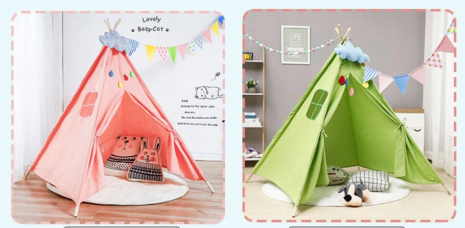18 Types Baby Portable Canva Tipi Folding Indoor Children Tent Teepee Original Triangle Indian Kid Tent Wigwam Little Play House