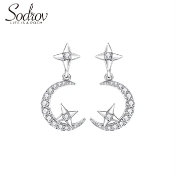 

SODROV 925 Sterling Silver 925 Jewelry Silver Earrings Moon Star Stud Earrings for Women Sterling Silver Jewelry Earrings E052