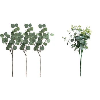 

3 Pcs Artificial Leaf Spray in Green 25.5 Inch Tall Artificial Greenery & 1x 16 Heads Eucalyptus Bouquet Branches Silk