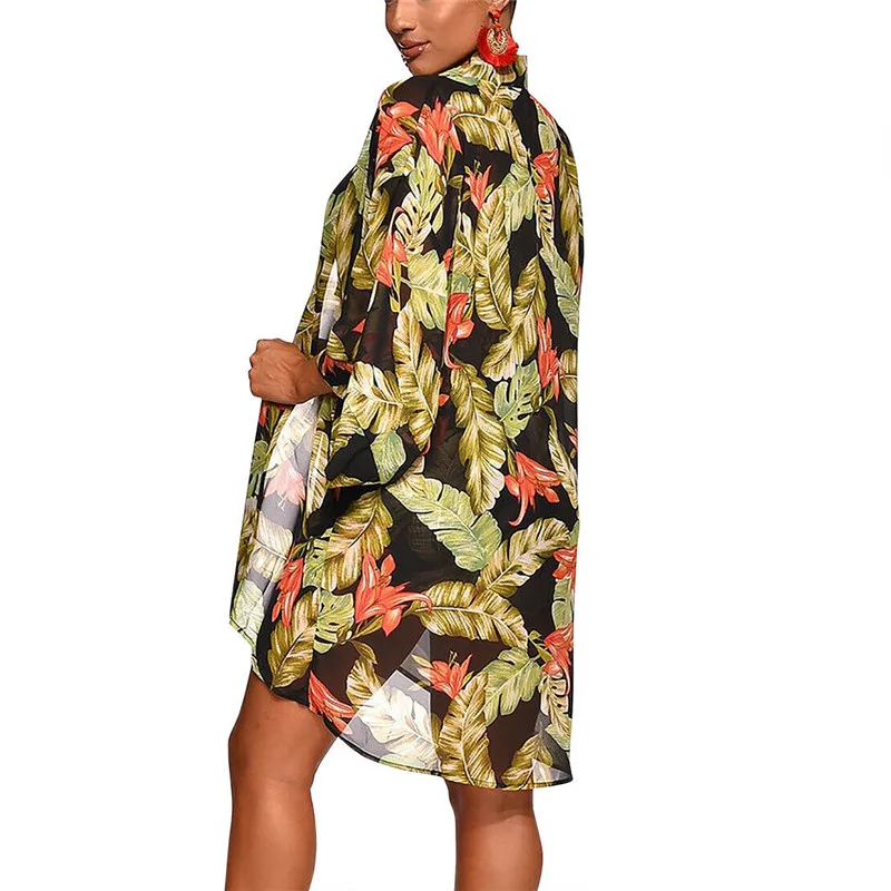 Летний женский богемный комплект из 3 предметов: кардиган с цветочным принтом+ укороченный топ+ шорты, женский пляжный комплект из трех предметов, повседневные комплекты с шортами