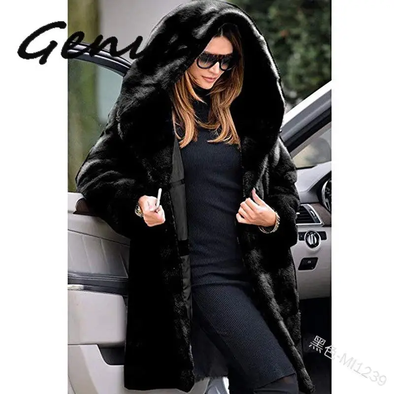 Genuo, новинка, женская Свободная верхняя одежда, куртки с капюшоном размера плюс, осенне-зимняя теплая Толстая меховая модная повседневная женская куртка