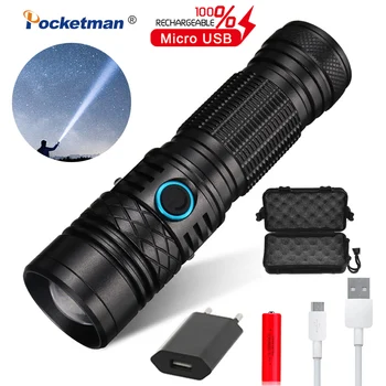 

New Telescopic Zoom Flashlight XHP50 Torch Lantern Glare LED Lanterna Outdoor Camping Light Patrol Rechargeable Flashlight Led
