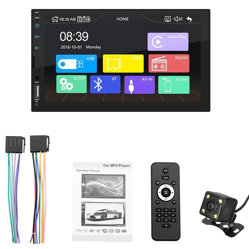 2 Din 7 дюймов Автомобильный Радио Емкостный сенсорный экран плеер Mp5 Sd/Fm/Usb/Aux/Bluetooth автомобильный аудио для камеры заднего вида автомобильные аксессуары
