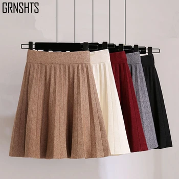 

Knitted Pleated Mini Skirts Women 2020 Autumn Spring Casual Ladies Elastic High Waist Korean ONE Line Skirt Elegant Style