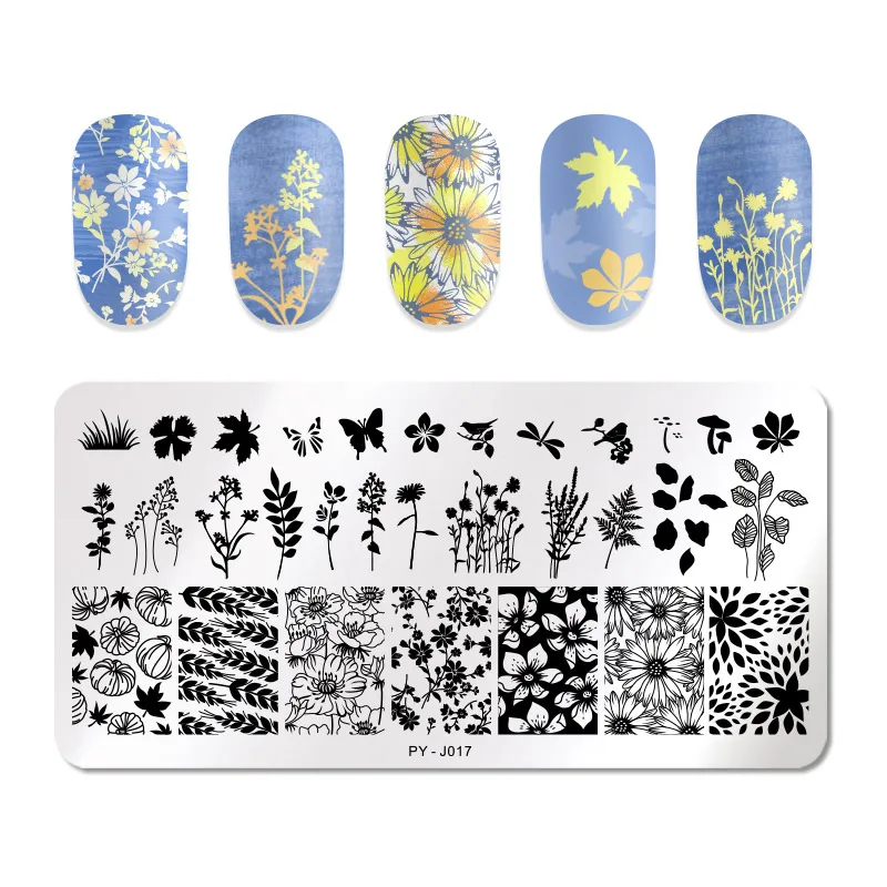 PICT YOU Marble Striped Line Christmas New Year Nail Stamping Plates Flower Leaves Geometric Plate Stainless Steel Stencil Tools - Цвет: 38