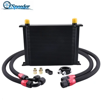 

ESPEEDER 30Row 10AN Aluminum Engine Transmission Oil Cooler Kit+Oil Filter Adaptor Kit+Nylon Braided Oil Hose Fittings Kit Black