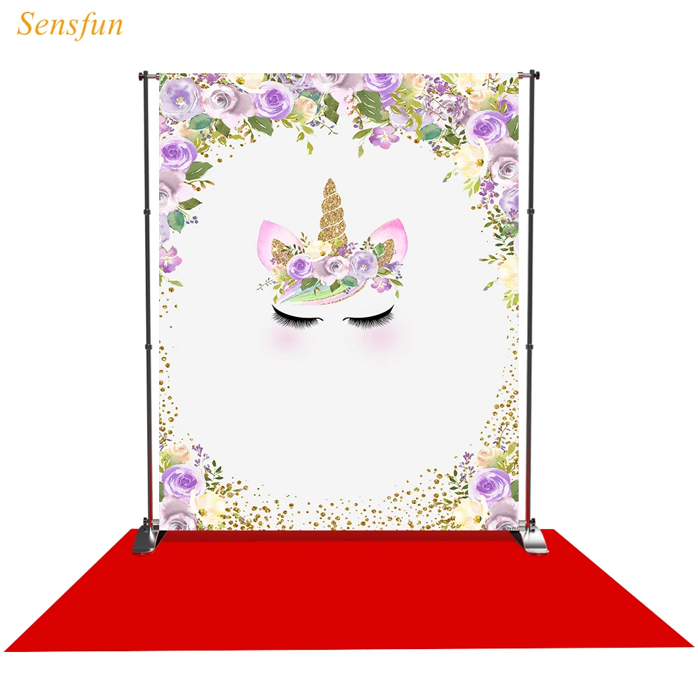 LEVOO photographic background birthday unicorn flowers golden dots photocall backdrop printed shoot prop Photo Studio | Электроника