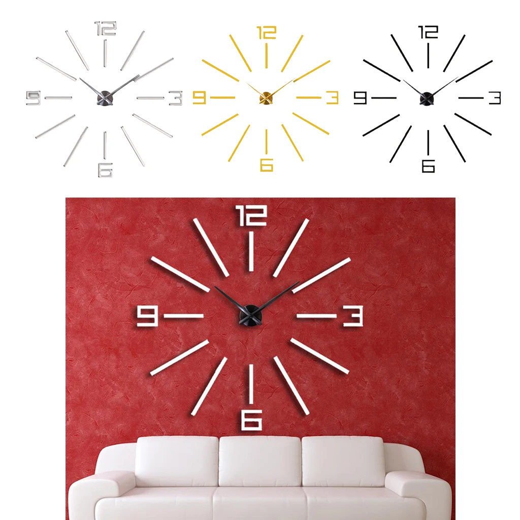 Modern DIY Analog 3D Mirror Surface Large Number Wall Clock Sticker Home Decor