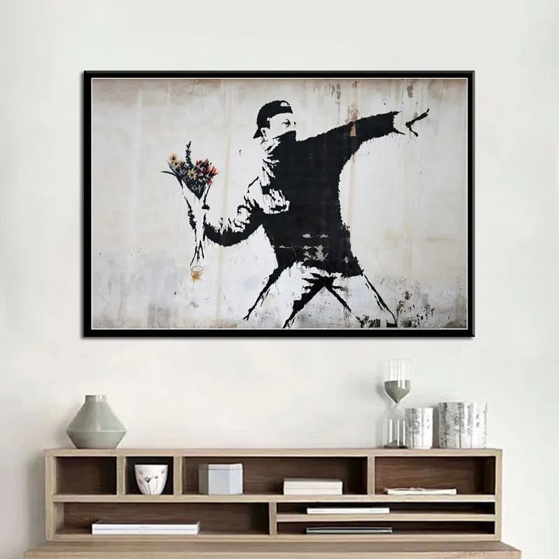 Banksy граффити современное искусство уличное искусство Искусство Живопись Шелковый Холст плакат настенный домашний декор