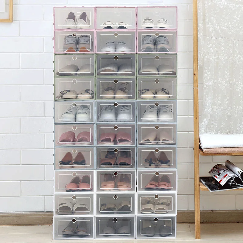Штабелируемый толстый прозрачный Обувной Ящик складывающийся флип сборочный ящик для хранения обуви пыленепроницаемый водонепроницаемый пластиковый шкаф для обуви