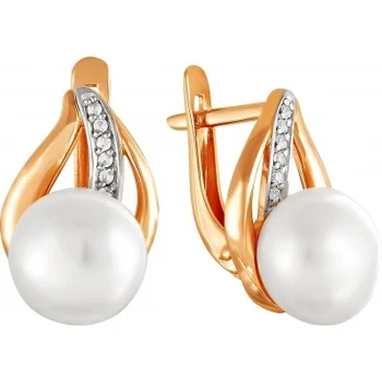 

Примаэксклюзив earrings with pearls and cubic zirconia in red gold