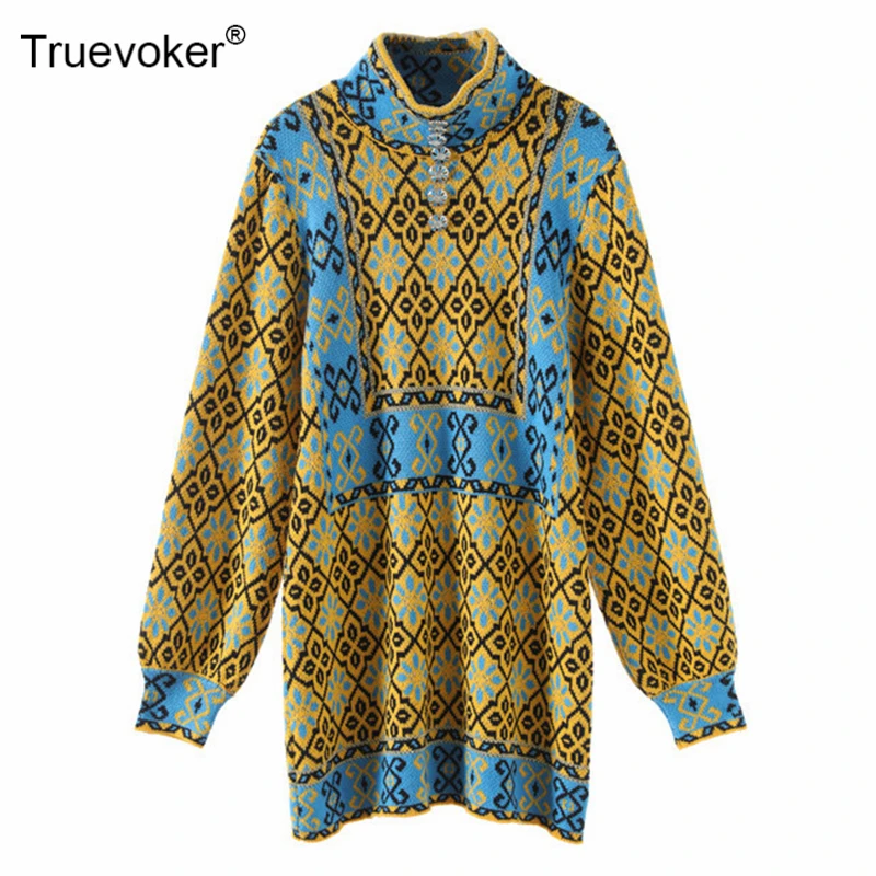 Truevoker, весна, дизайнерский длинный вязаный свитер, Женский уличный винтажный этнический тотемный вязаный пуловер, топы