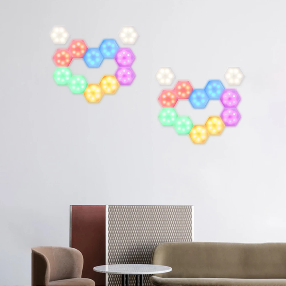 6pc Honeycomb Quantum Hexagon DIY Changeable Colorful Night Light with Remote Control for Bedroom Living Dining Room Wall Decor