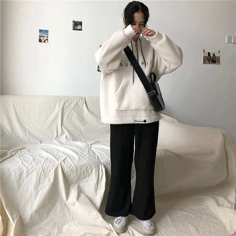 Price+ 5 Photo Shoot Net Price! 3059# Autumn And Winter New Style Korean-style Loose-Fit Laziness Faux Lambswool Hooded