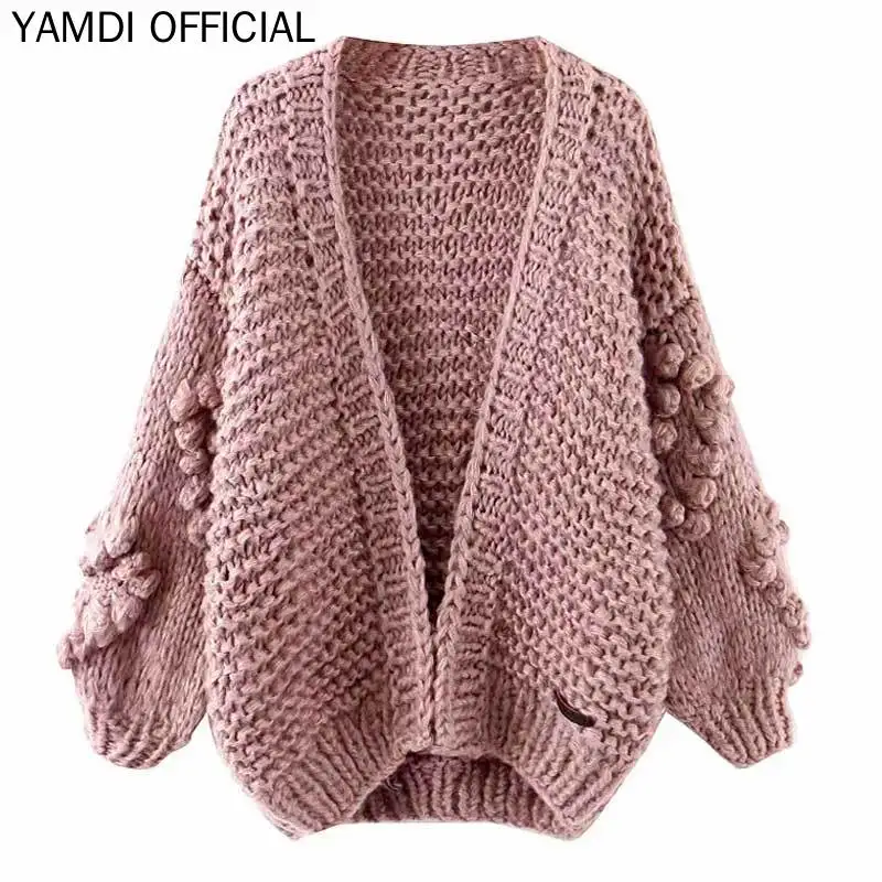 YAMDI, женский кардиган, свитер, пальто, однотонный, розовый, белый, для женщин, с пышными рукавами, для подиума, Ladywarm, вязаные свитера для женщин,, осень, зима