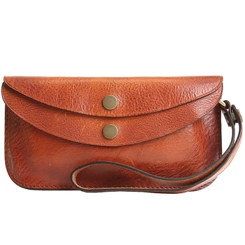 

Handmade Genuine Leather Men Wallets Card Holder Money Bags Vintage Long Clutch Phone Wallet Man Slim Purse