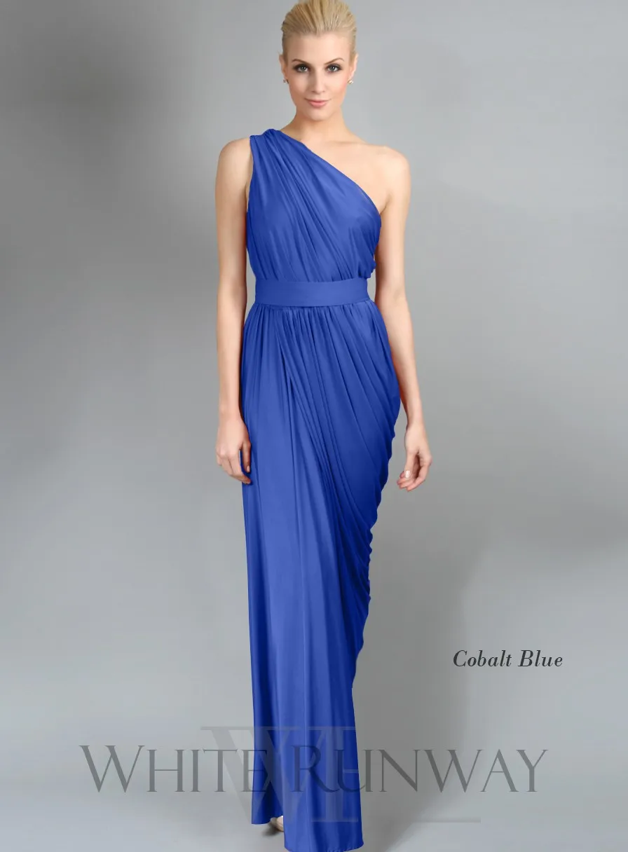 Синий Vestido de festa шифоновое платье подружки невесты с оборками на одно плечо фиолетового цвета лаванды размера плюс Недорогое Платье для свадебной вечеринки - Цвет: Синий