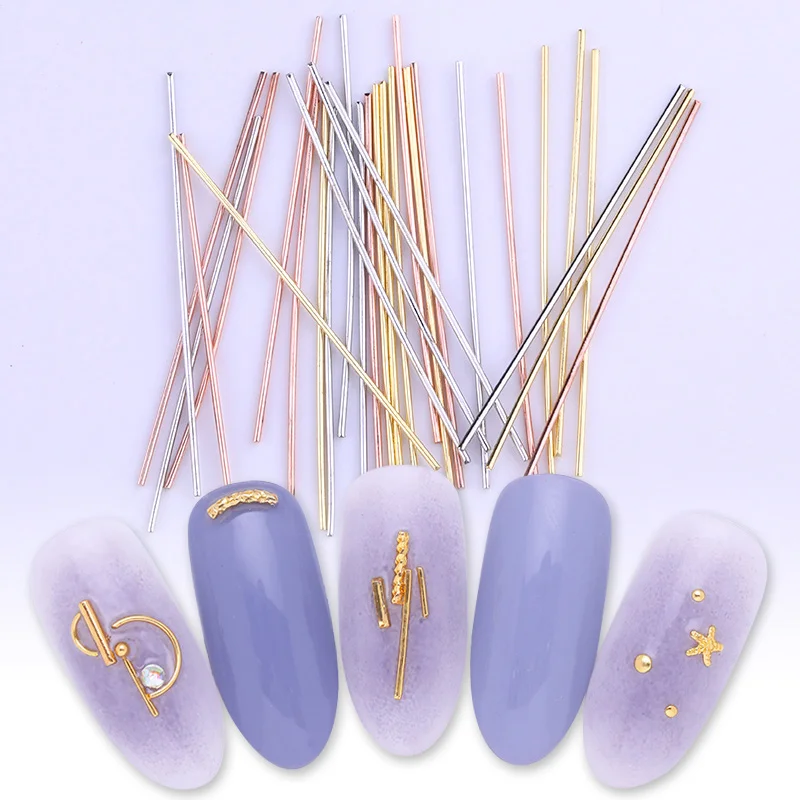 10 шт./пакет 3D ногтей стразами разноцветные металлические Тонкая палка Длина 3 см