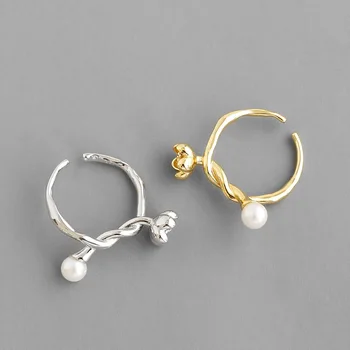 

100% 925 Sterling Silver Ring 2020 INS Popular Flowers Pearl Rings For Women Gold Sweet Party Ring Wedding Jewelry anillos mujer