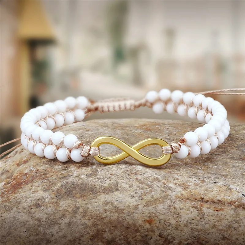 Infinity Braided Adjustable Bracelet 4mm Natural Stone White