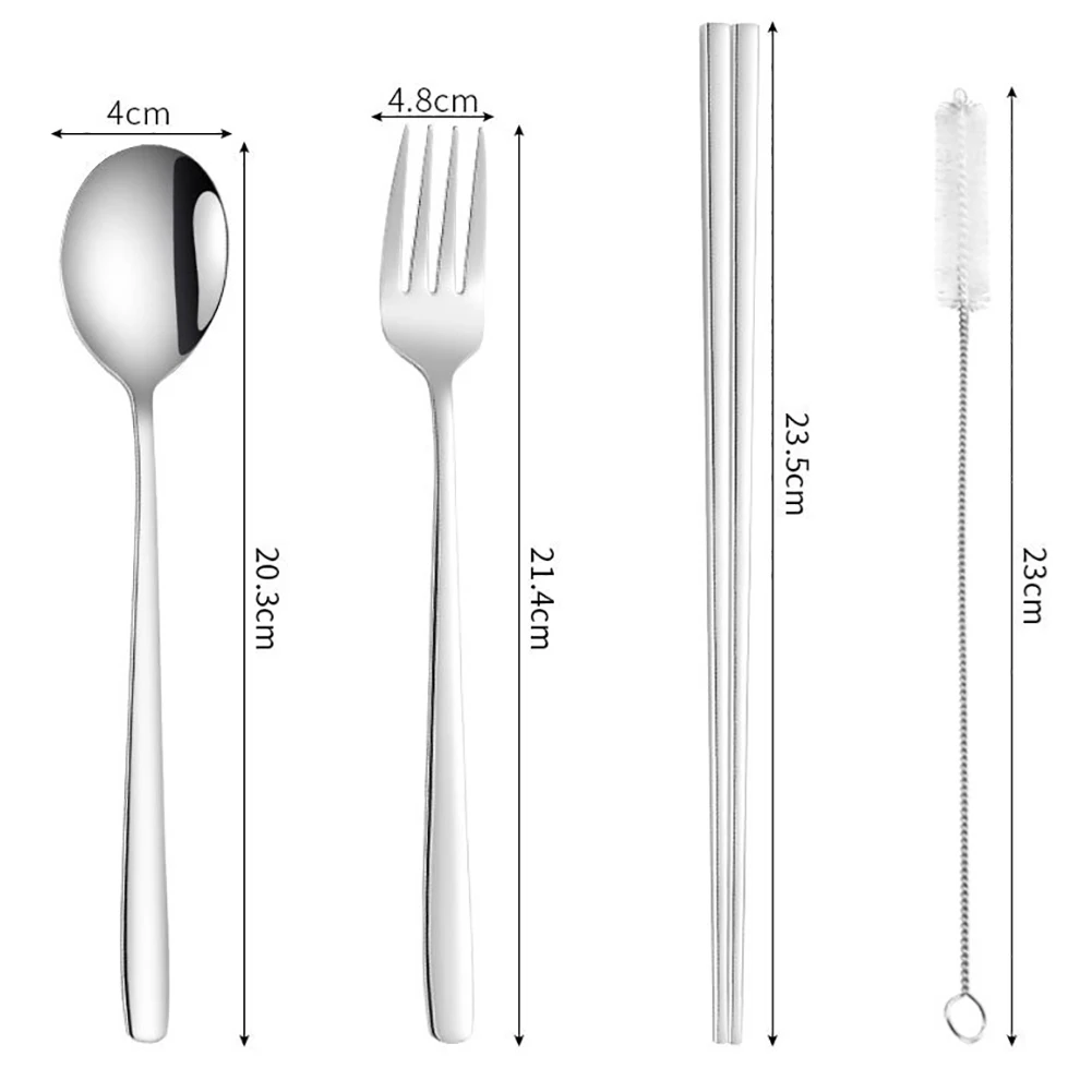Hot 8Pcs Stainless Steel Tableware Kit Chopsticks Spoon Fork Straws Cutlery Set New