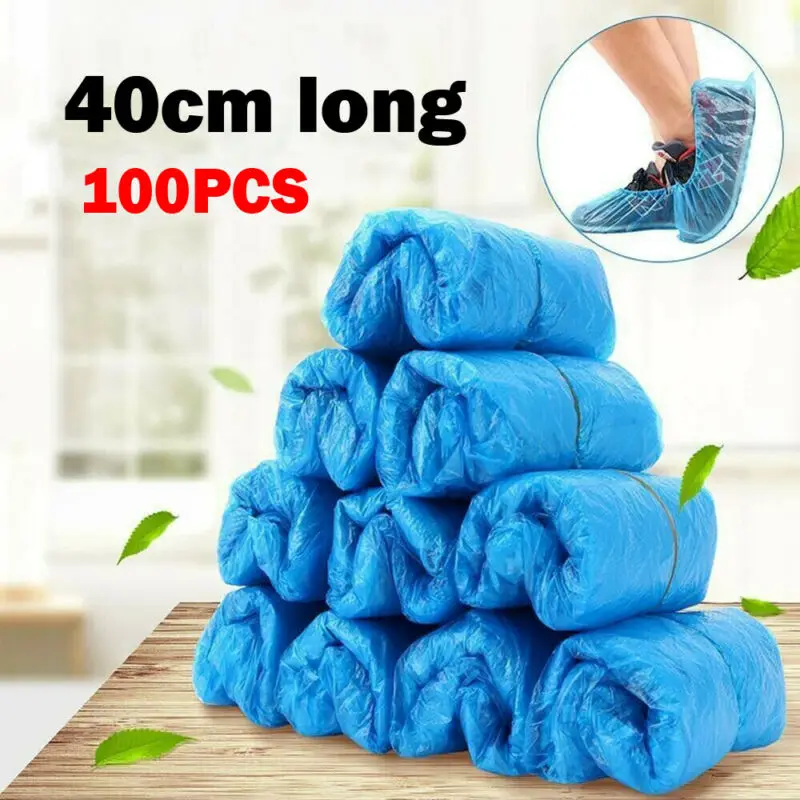 100pcs Disposable Shoe Cover Anti Slip Plastic Cleaning Overshoes Boot Safety UK 
