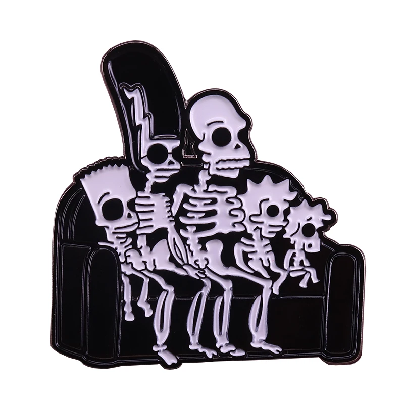 

Simpsons x-ray enamel pin spooky skeleton art badge couch skull family brooch funny Halloween accessory
