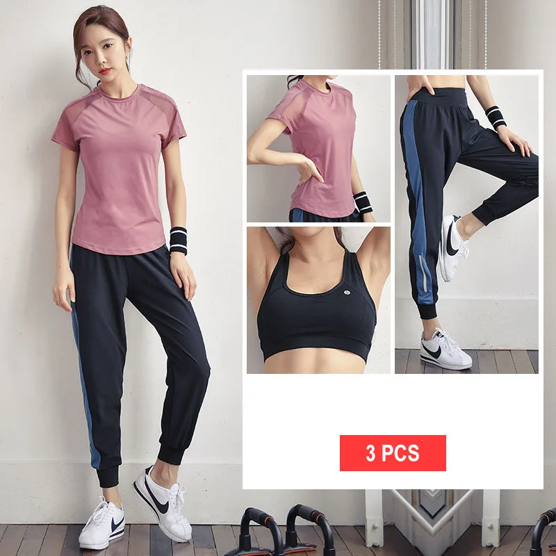Blue Женский костюм для йоги, комплект из 3 предметов, одежда для фитнеса, спортивная одежда для женщин, спортивная одежда для тренировок, спортивная одежда для бега, йоги, гимнастический костюм, наборы - Цвет: Blue