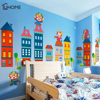 

Cartoon Building Children's Bedroom Baseboard Decoration Wall Sticker Monkey Castle Sticker Kindergarten Wallpaper DIY Mural Art