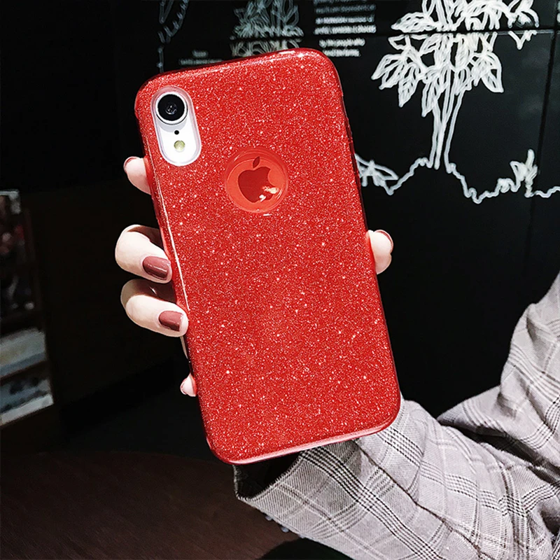 Противоударное 3 слоя чехол для iphone XS 11 Pro MAX XR X 10 6, 6 S, 7, 8plus, 5S 5 se чехол из поликарбоната+ ТПУ+ Блеск Блестящий Мягкий чехол