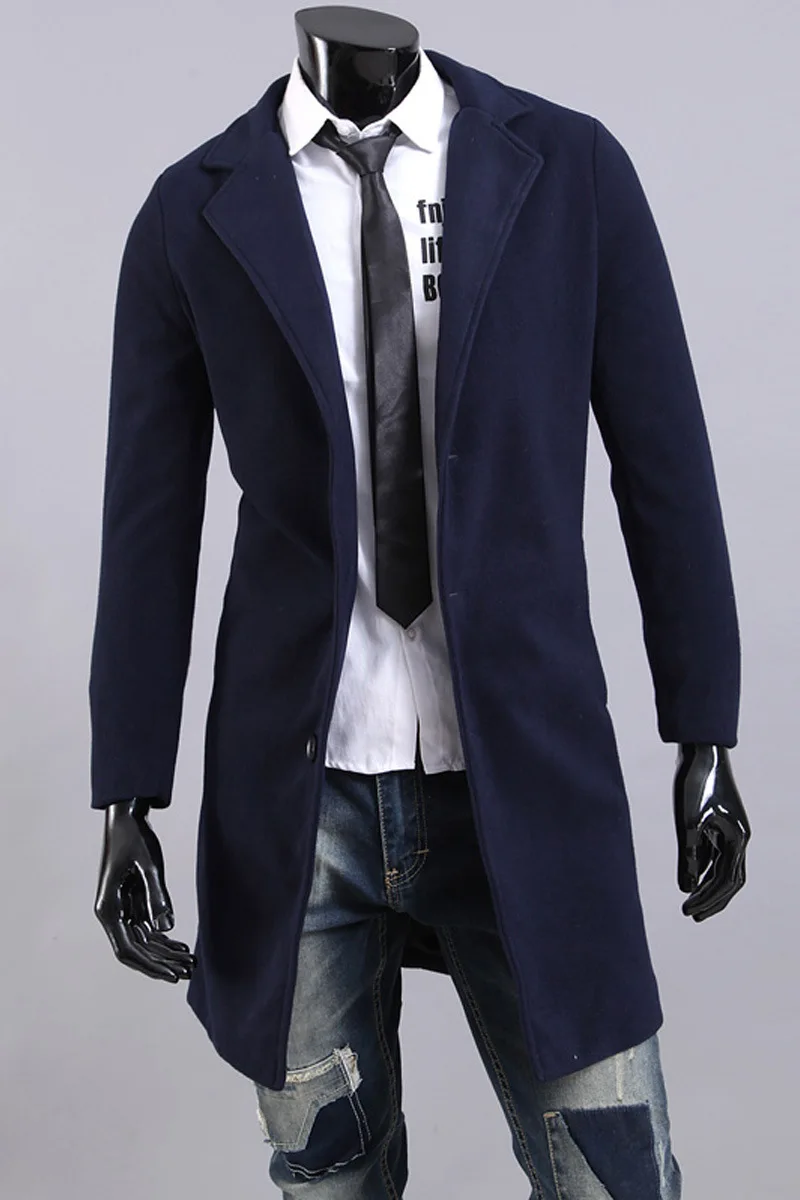 MRMT Slim Men's Woolen Coat Casual Long Single-breasted Lapel Man Overcoat For Male Trench Men Woolen Coats Jackets Outer Wear