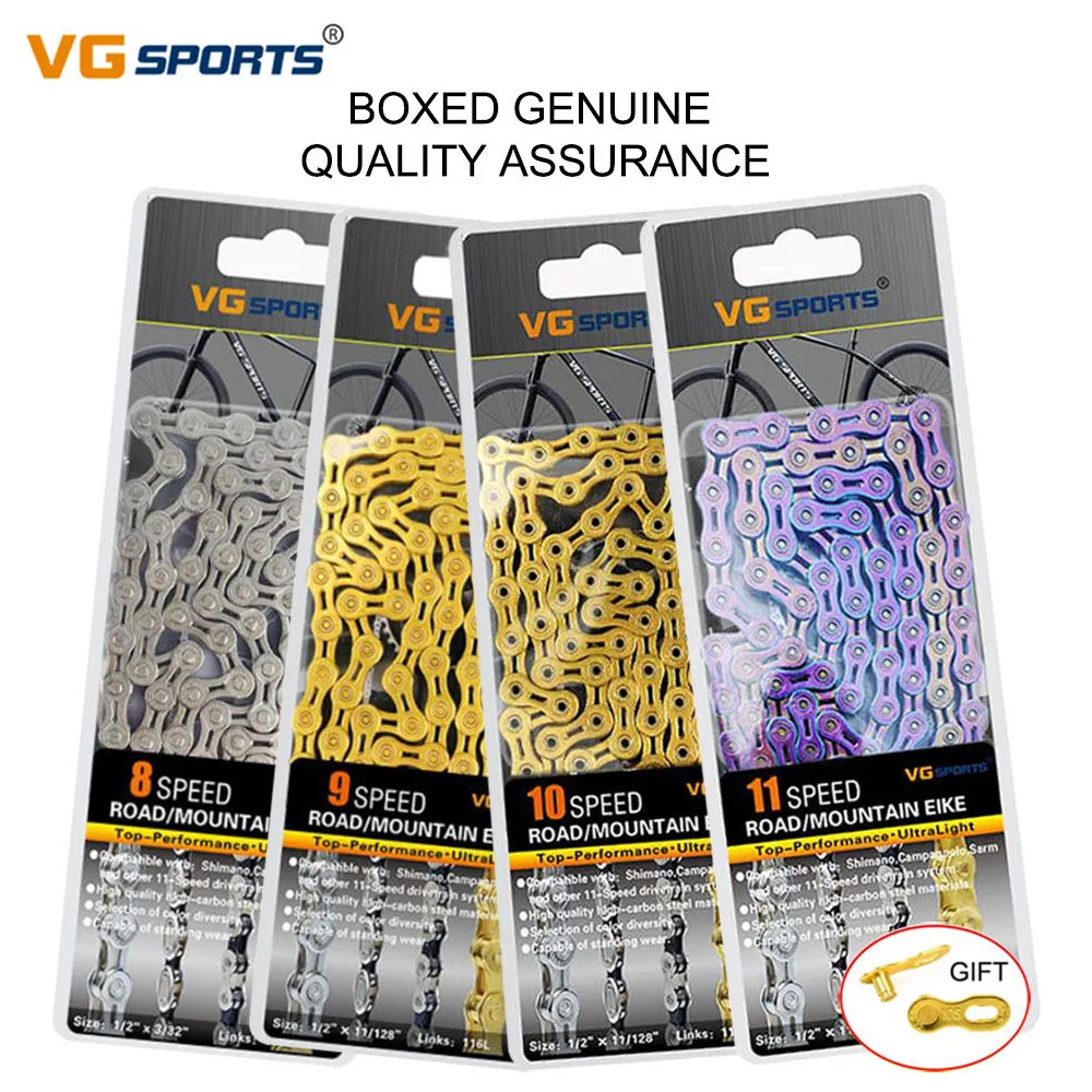 

VG bicycle chain 8 9 10 11speed MTB road bike 116L ultralight wearproof full half hollow gold silver colored bicycle chains