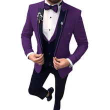 

Lapel Men Suit Groom Wedding Best Man Slim Fit One Button Blazer Groom Tuxedos 3 Pieces Terno Masculino (Jacket+Vest+Pants+Bow)